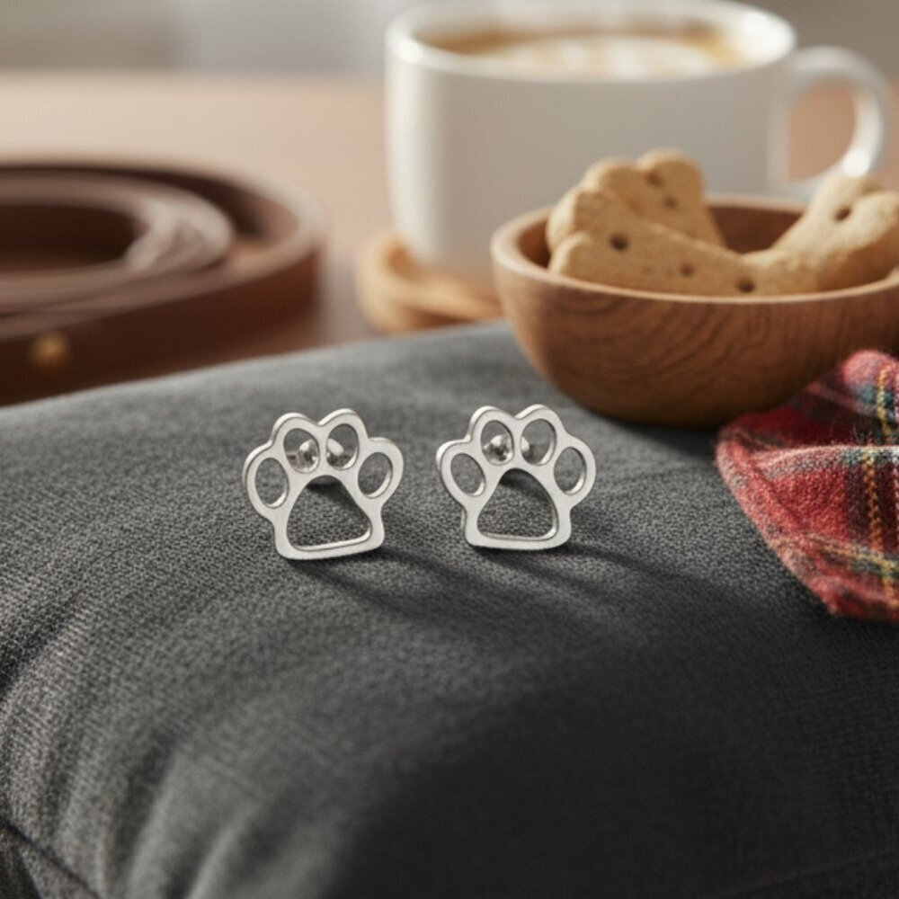 Paw Print Stud Earrings Stainless Steel Hypoallergenic 18K Gold Plated